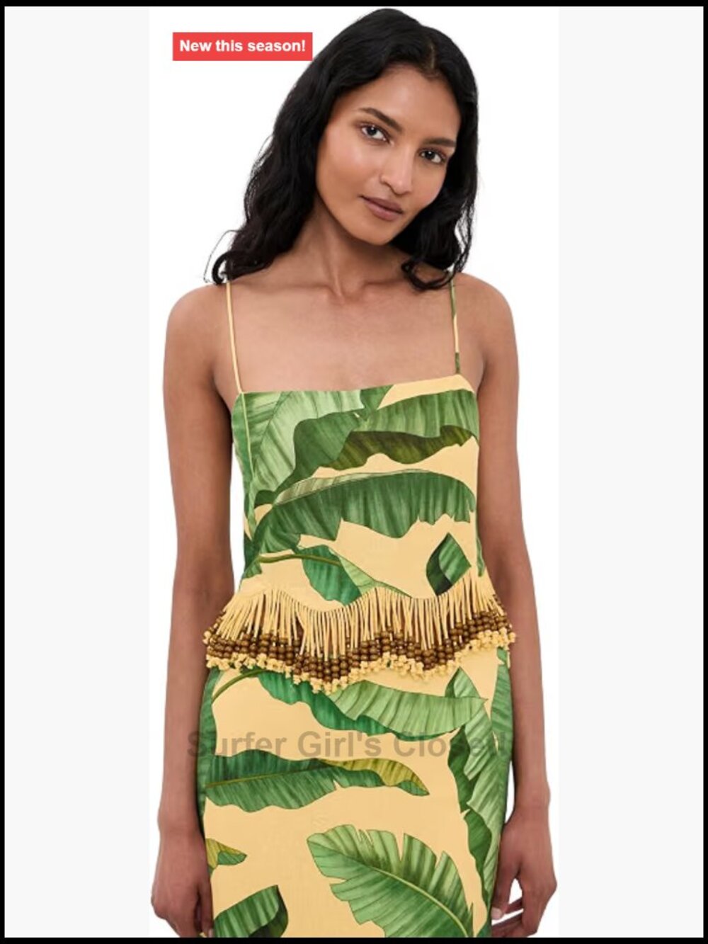 FARM Rio Sleeveless Square Neck Linen Viscose Blend Tank Top with Fringe and